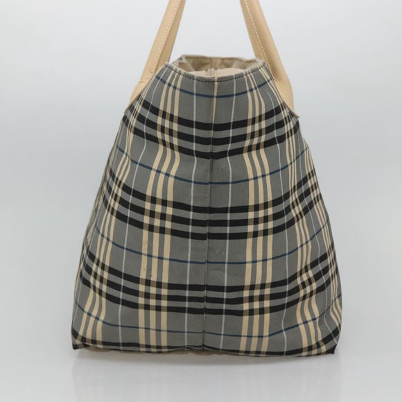 BURBERRY Nova Check Blue Label Tote Bag Nylon Blue Silver Auth th6084