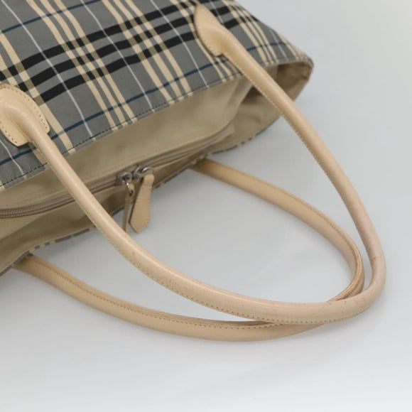 BURBERRY Nova Check Blue Label Tote Bag Nylon Blue Silver Auth th6084