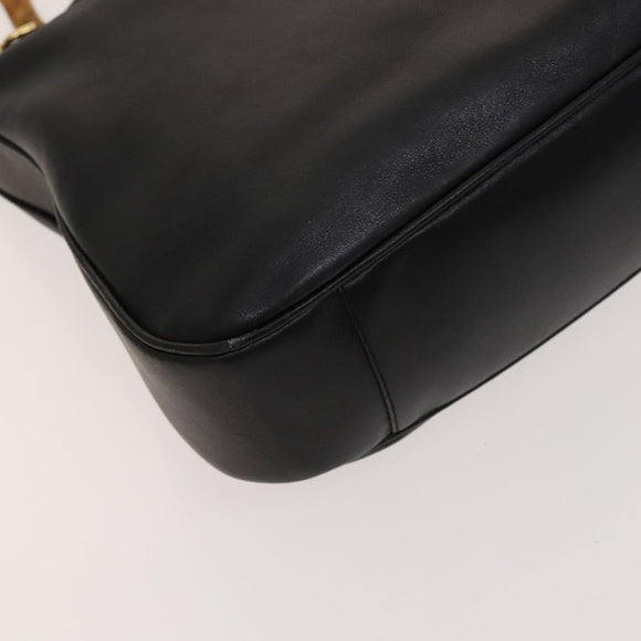 GUCCI Bamboo Hand Bag Leather 2way Black Gold 001 1577 Auth th6086