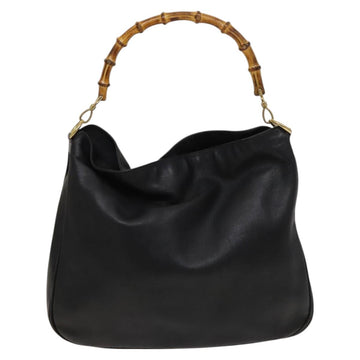 GUCCI Bamboo Hand Bag Leather 2way Black Gold 001 1577 Auth th6086 - 0