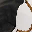 GUCCI Bamboo Hand Bag Leather 2way Black Gold 001 1577 Auth th6086-6