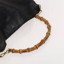 GUCCI Bamboo Hand Bag Leather 2way Black Gold 001 1577 Auth th6086-7