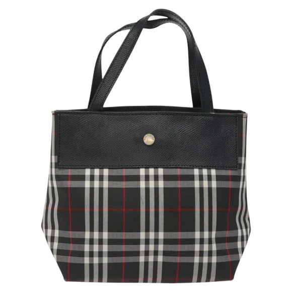 BURBERRY Nova Check Hand Bag Nylon Black Silver Auth th6090