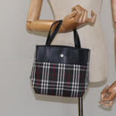BURBERRY Nova Check Hand Bag Nylon Black Silver Auth th6090-20