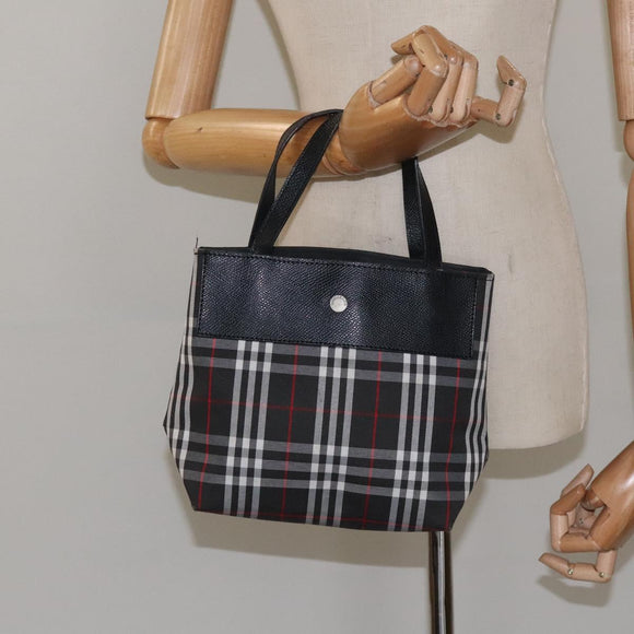 BURBERRY Nova Check Hand Bag Nylon Black Silver Auth th6090