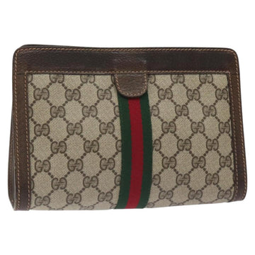 GUCCI GG Supreme Web Sherry Line Clutch Bag PVC Beige 41 014 2125 23 Auth th6117