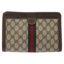 GUCCI GG Supreme Web Sherry Line Clutch Bag PVC Beige 41 014 2125 23 Auth th6117-13