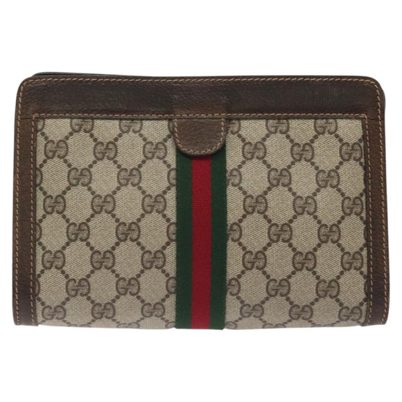 GUCCI GG Supreme Web Sherry Line Clutch Bag PVC Beige 41 014 2125 23 Auth th6117