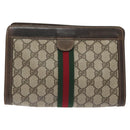 GUCCI GG Supreme Web Sherry Line Clutch Bag PVC Beige 41 014 2125 23 Auth th6117-2