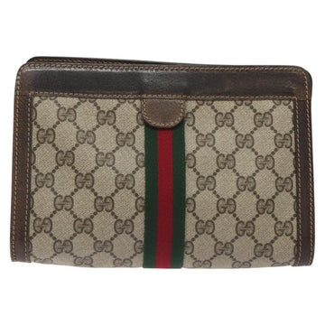 GUCCI GG Supreme Web Sherry Line Clutch Bag PVC Beige 41 014 2125 23 Auth th6117 - 0