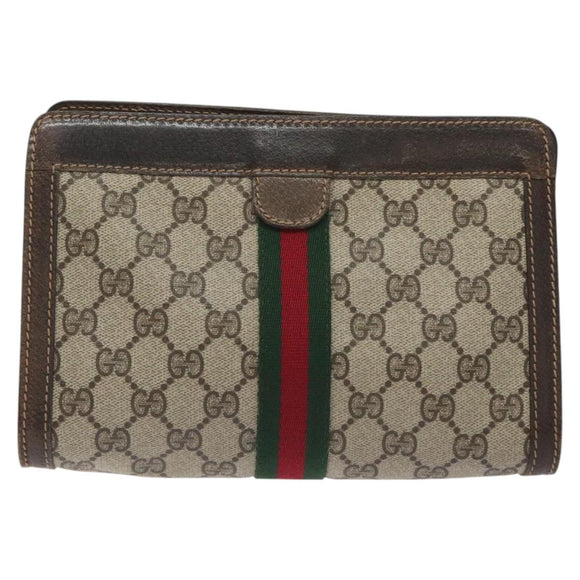 GUCCI GG Supreme Web Sherry Line Clutch Bag PVC Beige 41 014 2125 23 Auth th6117