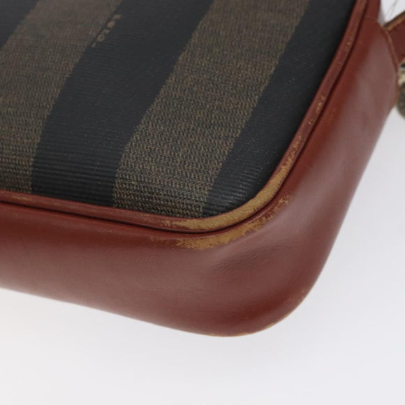 FENDI Pecan Canvas Shoulder Bag Brown Black Auth th6120