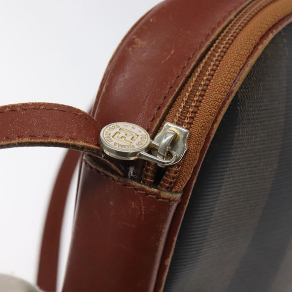 FENDI Pecan Canvas Shoulder Bag Brown Black Auth th6120