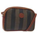 FENDI Pecan Canvas Shoulder Bag Brown Black Auth th6120-1