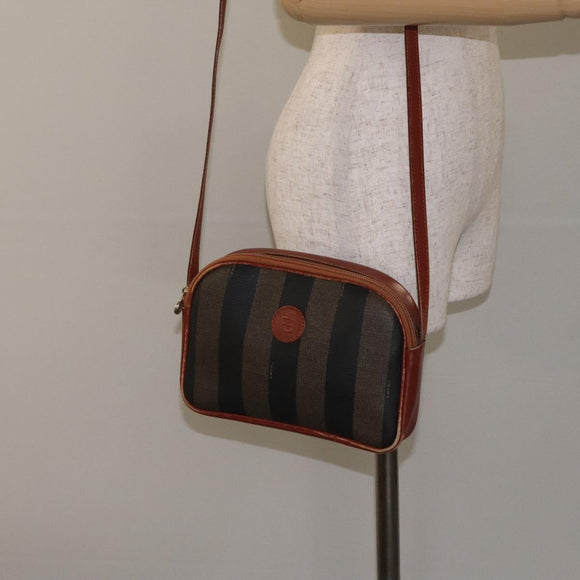 FENDI Pecan Canvas Shoulder Bag Brown Black Auth th6120