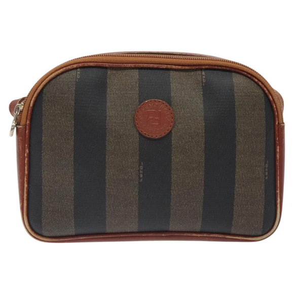 FENDI Pecan Canvas Shoulder Bag Brown Black Auth th6120