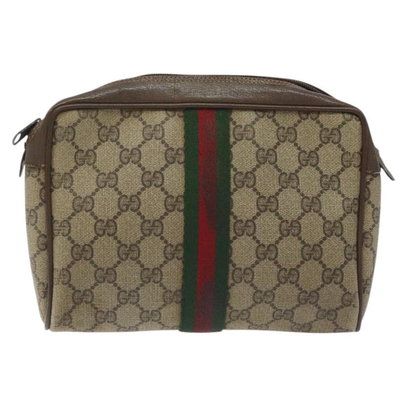 GUCCI GG Supreme Web Sherry Line Clutch Bag PVC Beige Red 89 01 012 Auth th6133