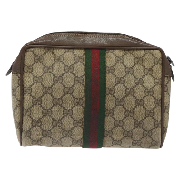 GUCCI GG Supreme Web Sherry Line Clutch Bag PVC Beige Red 89 01 012 Auth th6133