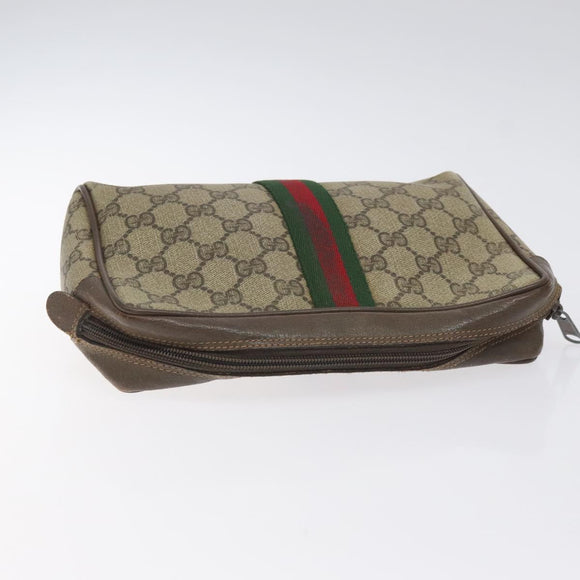 GUCCI GG Supreme Web Sherry Line Clutch Bag PVC Beige Red 89 01 012 Auth th6133