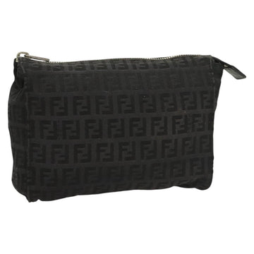 FENDI Zucchino Canvas Pouch Black Silver Auth th6144
