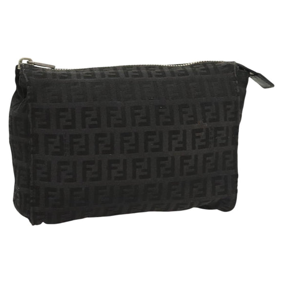 FENDI Zucchino Canvas Pouch Black Silver Auth th6144