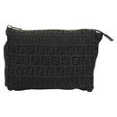 FENDI Zucchino Canvas Pouch Black Silver Auth th6144-2