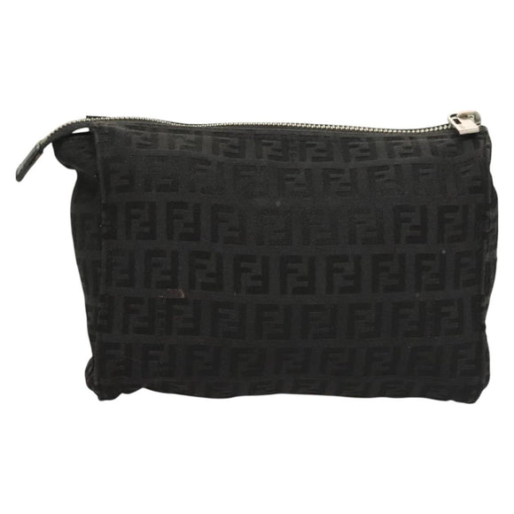 FENDI Zucchino Canvas Pouch Black Silver Auth th6144