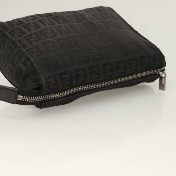 FENDI Zucchino Canvas Pouch Black Silver Auth th6144