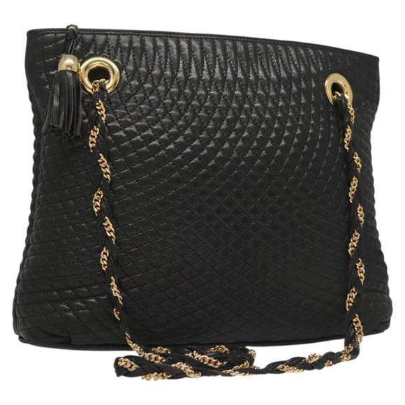 BALLY Chain Shoulder Bag Leather Black Gold Auth th6147