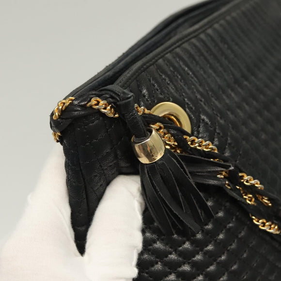 BALLY Chain Shoulder Bag Leather Black Gold Auth th6147