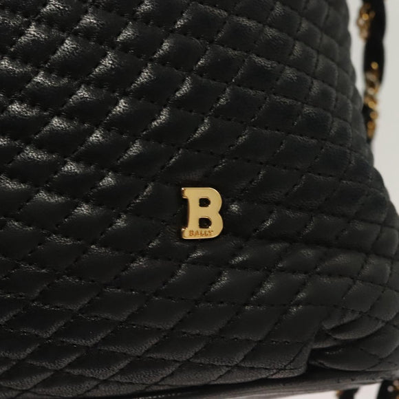 BALLY Chain Shoulder Bag Leather Black Gold Auth th6147