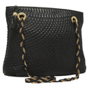 BALLY Chain Shoulder Bag Leather Black Gold Auth th6147-1
