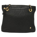 BALLY Chain Shoulder Bag Leather Black Gold Auth th6147-13