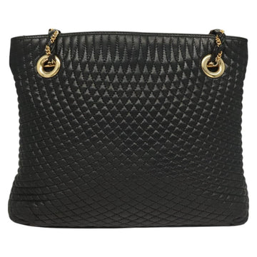 BALLY Chain Shoulder Bag Leather Black Gold Auth th6147 - 0