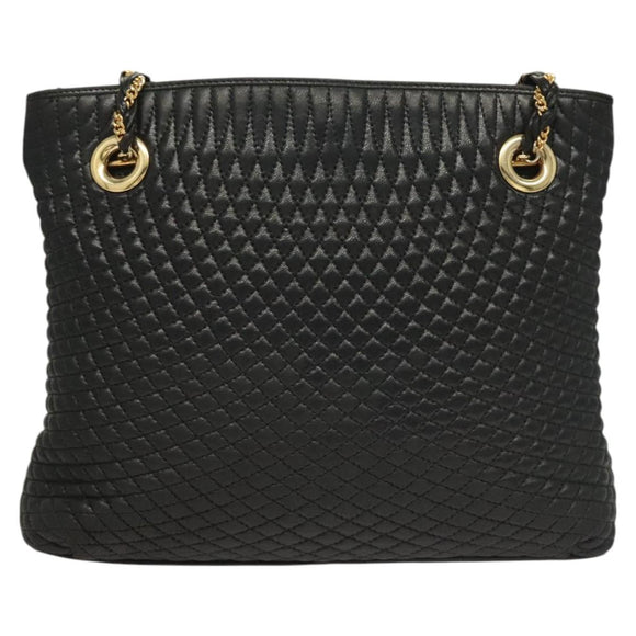 BALLY Chain Shoulder Bag Leather Black Gold Auth th6147