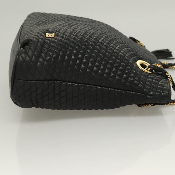 BALLY Chain Shoulder Bag Leather Black Gold Auth th6147