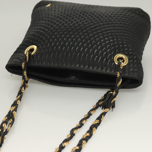 BALLY Chain Shoulder Bag Leather Black Gold Auth th6147
