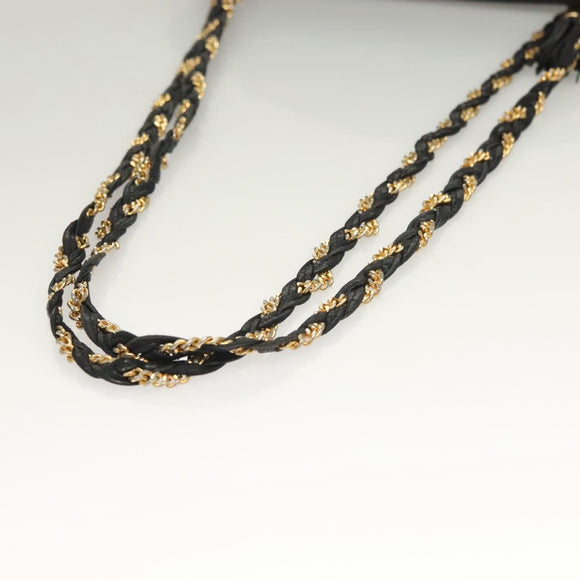 BALLY Chain Shoulder Bag Leather Black Gold Auth th6147