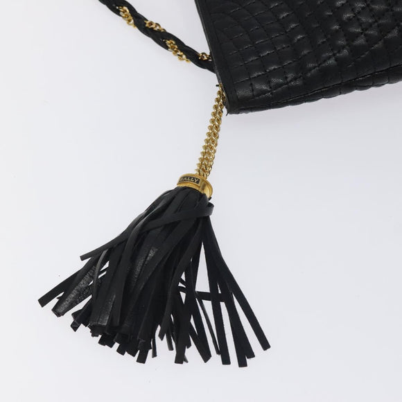 BALLY Quilted Chain Shoulder Bag Leather Black Gold Auth th6148