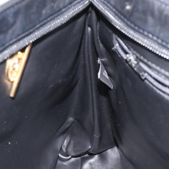 BALLY Quilted Chain Shoulder Bag Leather Black Gold Auth th6148