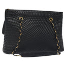 BALLY Quilted Chain Shoulder Bag Leather Black Gold Auth th6148-1