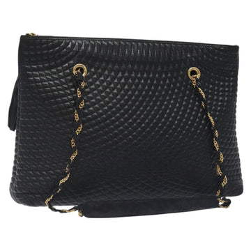 BALLY Quilted Chain Shoulder Bag Leather Black Gold Auth th6148
