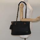 BALLY Quilted Chain Shoulder Bag Leather Black Gold Auth th6148-21