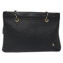 BALLY Quilted Chain Shoulder Bag Leather Black Gold Auth th6148-13