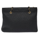 BALLY Quilted Chain Shoulder Bag Leather Black Gold Auth th6148-2