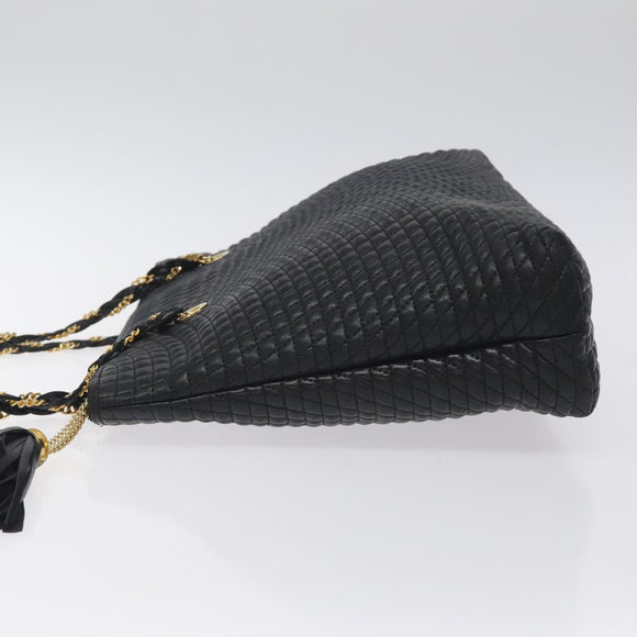 BALLY Quilted Chain Shoulder Bag Leather Black Gold Auth th6148