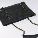 BALLY Quilted Chain Shoulder Bag Leather Black Gold Auth th6148-6