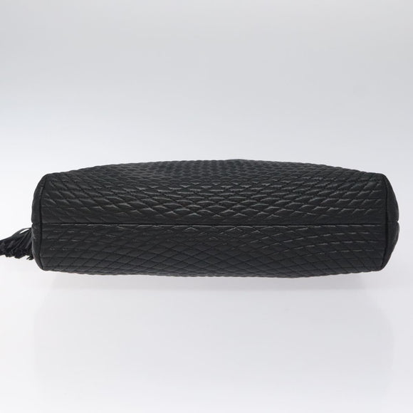 BALLY Quilted Chain Shoulder Bag Leather Black Gold Auth th6148