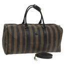 FENDI Pecan Canvas Boston Bag PVC 2way Black Brown Auth th6160-1