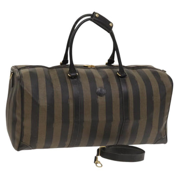 FENDI Pecan Canvas Boston Bag PVC 2way Black Brown Auth th6160